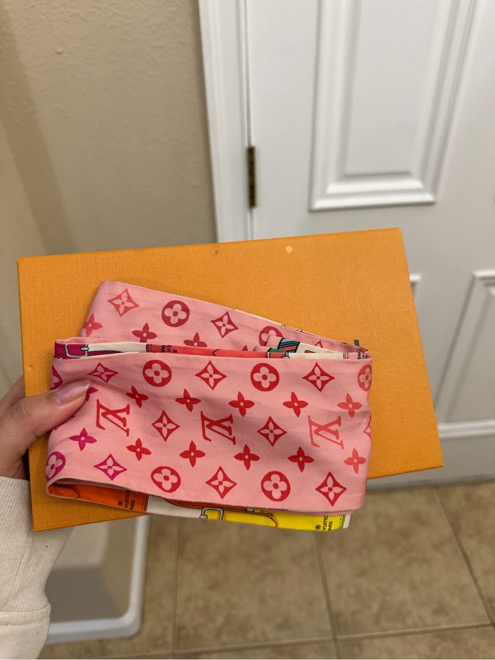 Louis Vuitton Pink and Red Monogram Silk Twilly